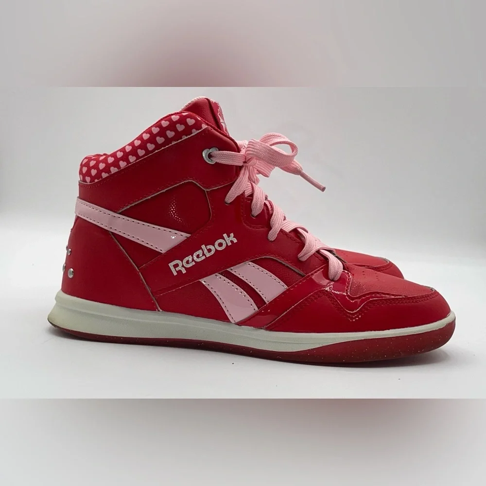 Reebok Classic Girls Size 5 Hi Top Sneakers Hearts Valentines Red Pink Cute - Picture 4 of 7